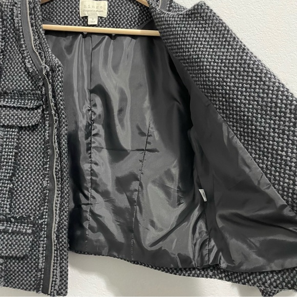 Hinge Cropped Wool Blazer Tweed Jacket Charcoal Gray Knit Woven Womrns Medium M - Picture 10 of 12